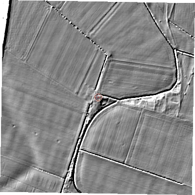 Shaded relief map of the ground around DN148DP, computed from Environment Agency LiDAR. The ground here sits at about 3 m above sea level and falls 7 m across the surrounding 800 m. Surface water reaching this point runs off ground lying to the south-south-west, 4.2 m higher.