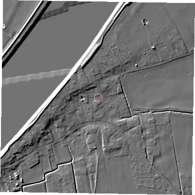 Shaded relief map of the ground around DN148DQ, computed from Environment Agency LiDAR. The ground here sits at about 3 m above sea level and falls 7 m across the surrounding 800 m. Surface water reaching this point runs off ground lying to the north-west, 2.6 m higher.