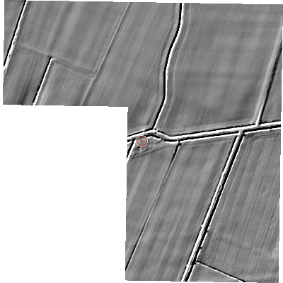 Shaded relief map of the ground around DN148DS, computed from Environment Agency LiDAR. The ground here sits at about 2 m above sea level and falls 3 m across the surrounding 800 m. Surface water reaching this point runs off ground lying to the north-east, 1.9 m higher.