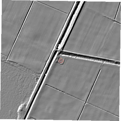 Shaded relief map of the ground around DN148DT, computed from Environment Agency LiDAR. The ground here sits at about 3 m above sea level and falls 6 m across the surrounding 800 m. Surface water reaching this point runs off ground lying to the north-west, 2.0 m higher.