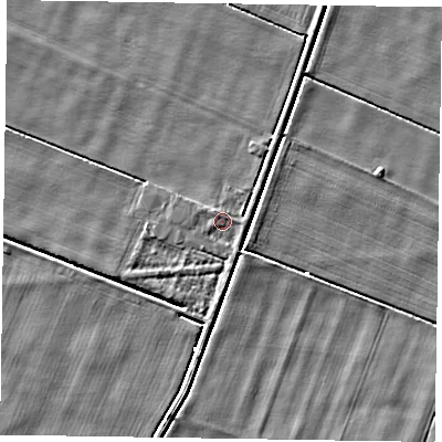 Shaded relief map of the ground around DN148DX, computed from Environment Agency LiDAR. The ground here sits at about 2 m above sea level and falls 4 m across the surrounding 800 m. Surface water reaching this point runs off ground lying to the north-north-west, 1.1 m higher.