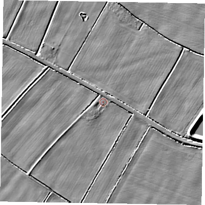 Shaded relief map of the ground around DN148DZ, computed from Environment Agency LiDAR. The ground here sits at about 2 m above sea level and falls 4 m across the surrounding 800 m. Surface water reaching this point runs off ground lying to the west-south-west, 0.7 m higher.