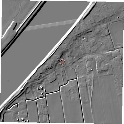 Shaded relief map of the ground around DN148EH, computed from Environment Agency LiDAR. The ground here sits at about 3 m above sea level and falls 7 m across the surrounding 800 m. Surface water reaching this point runs off ground lying to the north-west, 2.9 m higher.