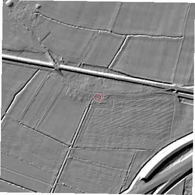 Shaded relief map of the ground around DN148EJ, computed from Environment Agency LiDAR. The ground here sits at about 4 m above sea level and falls 11 m across the surrounding 800 m. Surface water reaching this point runs off ground lying to the west-north-west, 0.9 m higher.