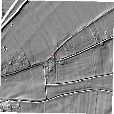 Shaded relief map of the ground around DN148EL, computed from Environment Agency LiDAR. The ground here sits at about 3 m above sea level and falls 8 m across the surrounding 800 m. Surface water reaching this point runs off ground lying to the north, 1.8 m higher.