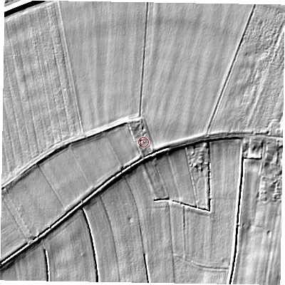 Shaded relief map of the ground around DN148EN, computed from Environment Agency LiDAR. The ground here sits at about 4 m above sea level and falls 7 m across the surrounding 800 m. Surface water reaching this point runs off ground lying to the north-west, 1.1 m higher.