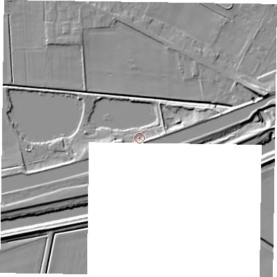 Shaded relief map of the ground around DN148EQ, computed from Environment Agency LiDAR. The ground here sits at about 3 m above sea level and falls 9 m across the surrounding 800 m. Surface water reaching this point runs off ground lying to the south, 3.2 m higher.