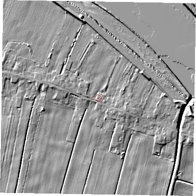 Shaded relief map of the ground around DN148ES, computed from Environment Agency LiDAR. The ground here sits at about 4 m above sea level and falls 8 m across the surrounding 800 m. Surface water reaching this point runs off ground lying to the north-east, 2.8 m higher.