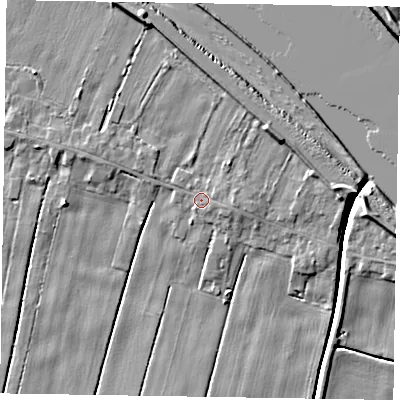 Shaded relief map of the ground around DN148EX, computed from Environment Agency LiDAR. The ground here sits at about 4 m above sea level and falls 8 m across the surrounding 800 m. Surface water reaching this point runs off ground lying to the east, 1.2 m higher.