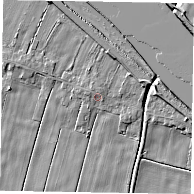 Shaded relief map of the ground around DN148EZ, computed from Environment Agency LiDAR. The ground here sits at about 4 m above sea level and falls 8 m across the surrounding 800 m. Surface water reaching this point runs off ground lying to the north-west, 0.8 m higher.