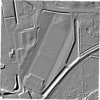 Shaded relief map of the ground around DN148GA, computed from Environment Agency LiDAR. The ground here sits at about 2 m above sea level and falls 10 m across the surrounding 800 m. Surface water reaching this point runs off ground lying to the south-south-west, 5.3 m higher.