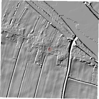 Shaded relief map of the ground around DN148HA, computed from Environment Agency LiDAR. The ground here sits at about 3 m above sea level and falls 8 m across the surrounding 800 m. Surface water reaching this point runs off ground lying to the north-west, 1.3 m higher.