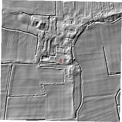 Shaded relief map of the ground around DN148HB, computed from Environment Agency LiDAR. The ground here sits at about 3 m above sea level and falls 5 m across the surrounding 800 m. Surface water reaching this point runs off ground lying to the east, 1.5 m higher.