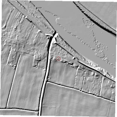 Shaded relief map of the ground around DN148HE, computed from Environment Agency LiDAR. The ground here sits at about 3 m above sea level and falls 8 m across the surrounding 800 m. Surface water reaching this point runs off ground lying to the east, 3.1 m higher.