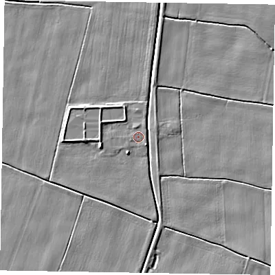 Shaded relief map of the ground around DN148HF, computed from Environment Agency LiDAR. The ground here sits at about 2 m above sea level and falls 5 m across the surrounding 800 m. Surface water reaching this point runs off ground lying to the west-south-west, 3.3 m higher.