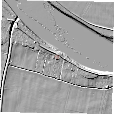 Shaded relief map of the ground around DN148HG, computed from Environment Agency LiDAR. The ground here sits at about 4 m above sea level and falls 8 m across the surrounding 800 m. Surface water reaching this point runs off ground lying to the north-east, 3.1 m higher.