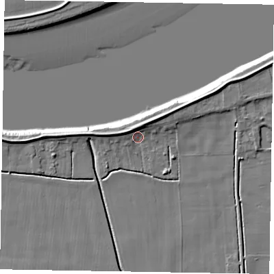 Shaded relief map of the ground around DN148HH, computed from Environment Agency LiDAR. The ground here sits at about 3 m above sea level and falls 8 m across the surrounding 800 m. Surface water reaching this point runs off ground lying to the north, 4.5 m higher.