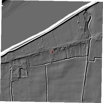 Shaded relief map of the ground around DN148HL, computed from Environment Agency LiDAR. The ground here sits at about 4 m above sea level and falls 8 m across the surrounding 800 m. Surface water reaching this point runs off ground lying to the north, 1.4 m higher.