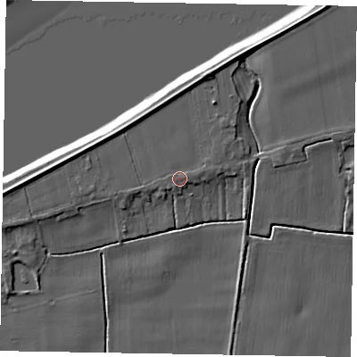 Shaded relief map of the ground around DN148HN, computed from Environment Agency LiDAR. The ground here sits at about 4 m above sea level and falls 7 m across the surrounding 800 m. Surface water reaching this point runs off ground lying to the east, 0.7 m higher.