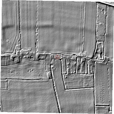 Shaded relief map of the ground around DN148HR, computed from Environment Agency LiDAR. The ground here sits at about 4 m above sea level and falls 5 m across the surrounding 800 m. Surface water reaching this point runs off ground lying to the north-north-east, 1.3 m higher.