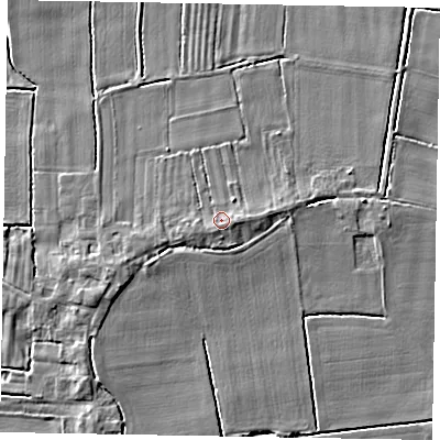 Shaded relief map of the ground around DN148HT, computed from Environment Agency LiDAR. The ground here sits at about 4 m above sea level and falls 5 m across the surrounding 800 m. Surface water reaching this point runs off ground lying to the east-south-east, 1.1 m higher.