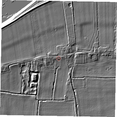 Shaded relief map of the ground around DN148HW, computed from Environment Agency LiDAR. The ground here sits at about 4 m above sea level and falls 8 m across the surrounding 800 m. Surface water reaching this point runs off ground lying to the west-north-west, 0.5 m higher.