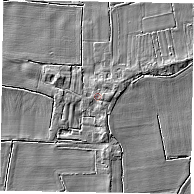 Shaded relief map of the ground around DN148HX, computed from Environment Agency LiDAR. The ground here sits at about 4 m above sea level and falls 5 m across the surrounding 800 m. Surface water reaching this point runs off ground lying to the east-north-east, 1.4 m higher.