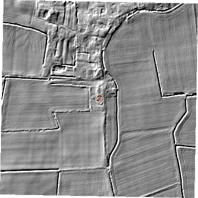 Shaded relief map of the ground around DN148HZ, computed from Environment Agency LiDAR. The ground here sits at about 4 m above sea level and falls 5 m across the surrounding 800 m. Surface water reaching this point runs off ground lying to the north-east, 1.1 m higher.