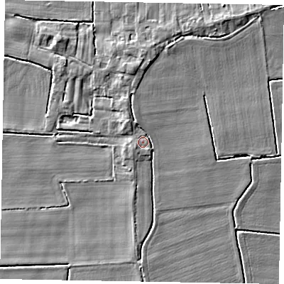 Shaded relief map of the ground around DN148JA, computed from Environment Agency LiDAR. The ground here sits at about 4 m above sea level and falls 5 m across the surrounding 800 m. Surface water reaching this point runs off ground lying to the north-north-west, 1.9 m higher.