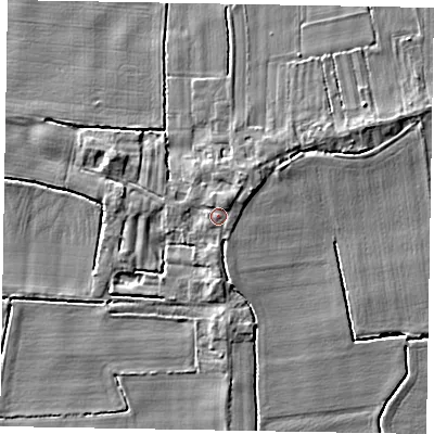 Shaded relief map of the ground around DN148JB, computed from Environment Agency LiDAR. The ground here sits at about 4 m above sea level and falls 4 m across the surrounding 800 m. Surface water reaching this point runs off ground lying to the north-north-east, 1.1 m higher.
