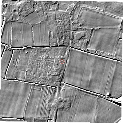Shaded relief map of the ground around DN148JH, computed from Environment Agency LiDAR. The ground here sits at about 4 m above sea level and falls 7 m across the surrounding 800 m. Surface water reaching this point runs off ground lying to the west-south-west, 0.6 m higher.