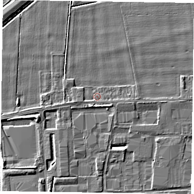 Shaded relief map of the ground around DN148JN, computed from Environment Agency LiDAR. The ground here sits at about 2 m above sea level and falls 4 m across the surrounding 800 m. Surface water reaching this point runs off ground lying to the south-south-west, 0.6 m higher.