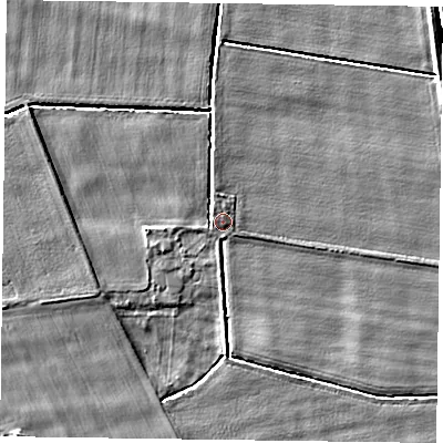 Shaded relief map of the ground around DN148JR, computed from Environment Agency LiDAR. The ground here sits at about 3 m above sea level and falls 4 m across the surrounding 800 m. Surface water reaching this point runs off ground lying to the west-north-west, 2.3 m higher.