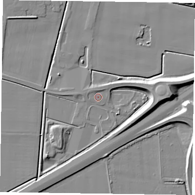 Shaded relief map of the ground around DN148JS, computed from Environment Agency LiDAR. The ground here sits at about 3 m above sea level and falls 11 m across the surrounding 800 m. Surface water reaching this point runs off ground lying to the east, 7.6 m higher.