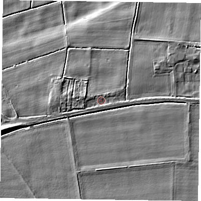 Shaded relief map of the ground around DN148JX, computed from Environment Agency LiDAR. The ground here sits at about 3 m above sea level and falls 6 m across the surrounding 800 m. Surface water reaching this point runs off ground lying to the west, 1.6 m higher.