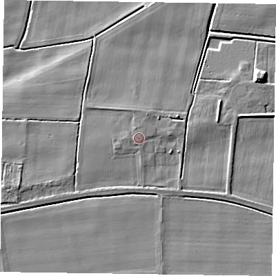Shaded relief map of the ground around DN148JY, computed from Environment Agency LiDAR. The ground here sits at about 4 m above sea level and falls 7 m across the surrounding 800 m. Surface water reaching this point runs off ground lying to the west, 0.7 m higher.