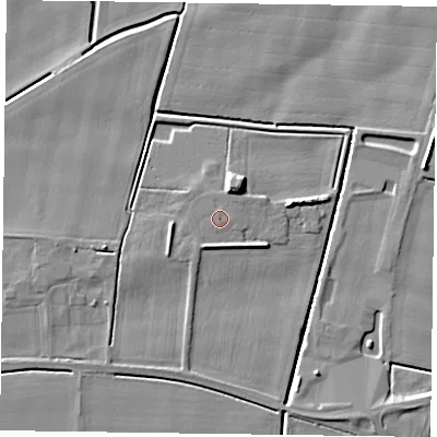 Shaded relief map of the ground around DN148JZ, computed from Environment Agency LiDAR. The ground here sits at about 4 m above sea level and falls 7 m across the surrounding 800 m. The ground contributing surface water to this point lies to the north-north-west.