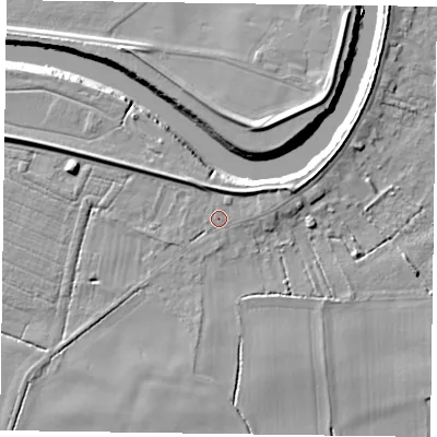 Shaded relief map of the ground around DN148LB, computed from Environment Agency LiDAR. The ground here sits at about 4 m above sea level and falls 7 m across the surrounding 800 m. Surface water reaching this point runs off ground lying to the north-east, 2.7 m higher.
