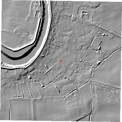 Shaded relief map of the ground around DN148LE, computed from Environment Agency LiDAR. The ground here sits at about 2 m above sea level and falls 7 m across the surrounding 800 m. Surface water reaching this point runs off ground lying to the west, 3.9 m higher.