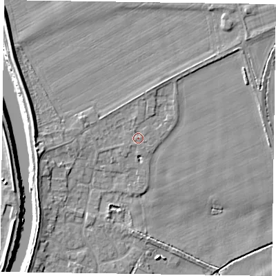 Shaded relief map of the ground around DN148LL, computed from Environment Agency LiDAR. The ground here sits at about 4 m above sea level and falls 7 m across the surrounding 800 m. Surface water reaching this point runs off ground lying to the north, 0.9 m higher.