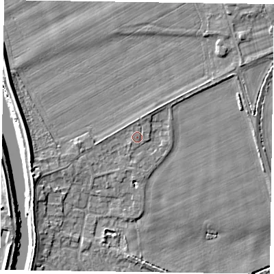 Shaded relief map of the ground around DN148LR, computed from Environment Agency LiDAR. The ground here sits at about 4 m above sea level and falls 7 m across the surrounding 800 m. Surface water reaching this point runs off ground lying to the north-north-east, 0.8 m higher.