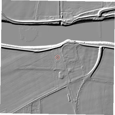 Shaded relief map of the ground around DN148LS, computed from Environment Agency LiDAR. The ground here sits at about 4 m above sea level and falls 9 m across the surrounding 800 m. Surface water reaching this point runs off ground lying to the east-south-east, 1.1 m higher.