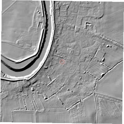 Shaded relief map of the ground around DN148LW, computed from Environment Agency LiDAR. The ground here sits at about 2 m above sea level and falls 7 m across the surrounding 800 m. Surface water reaching this point runs off ground lying to the north-west, 4.1 m higher.