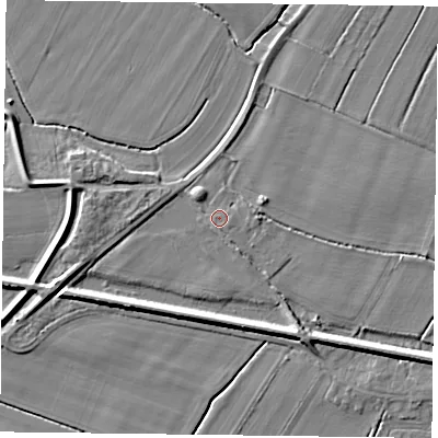 Shaded relief map of the ground around DN148NB, computed from Environment Agency LiDAR. The ground here sits at about 4 m above sea level and falls 6 m across the surrounding 800 m. Surface water reaching this point runs off ground lying to the west-south-west, 4.5 m higher.