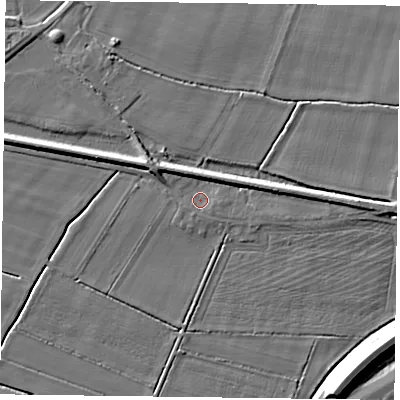 Shaded relief map of the ground around DN148ND, computed from Environment Agency LiDAR. The ground here sits at about 4 m above sea level and falls 11 m across the surrounding 800 m. Surface water reaching this point runs off ground lying to the north-north-east, 3.5 m higher.