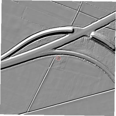 Shaded relief map of the ground around DN148NE, computed from Environment Agency LiDAR. The ground here sits at about 4 m above sea level and falls 14 m across the surrounding 800 m. Surface water reaching this point runs off ground lying to the east, 3.6 m higher.