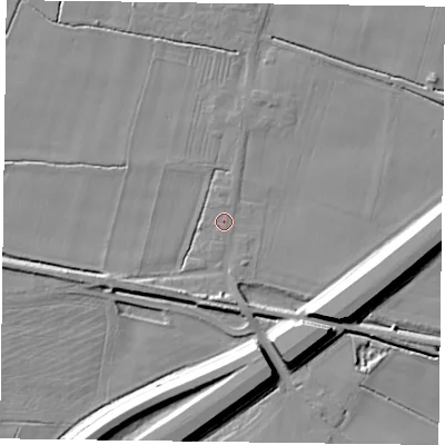 Shaded relief map of the ground around DN148NF, computed from Environment Agency LiDAR. The ground here sits at about 4 m above sea level and falls 11 m across the surrounding 800 m. The ground contributing surface water to this point lies to the west-south-west.