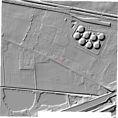 Shaded relief map of the ground around DN148NH, computed from Environment Agency LiDAR. The ground here sits at about 3 m above sea level and falls 11 m across the surrounding 800 m. Surface water reaching this point runs off ground lying to the west, 0.9 m higher.