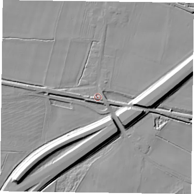 Shaded relief map of the ground around DN148NQ, computed from Environment Agency LiDAR. The ground here sits at about 5 m above sea level and falls 11 m across the surrounding 800 m. Surface water reaching this point runs off ground lying to the south-west, 2.7 m higher.