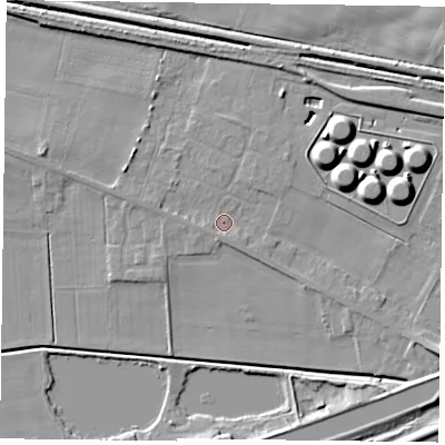 Shaded relief map of the ground around DN148NY, computed from Environment Agency LiDAR. The ground here sits at about 3 m above sea level and falls 10 m across the surrounding 800 m. Surface water reaching this point runs off ground lying to the west-north-west, 1.3 m higher.